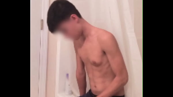 Cute twink jerks off before shower